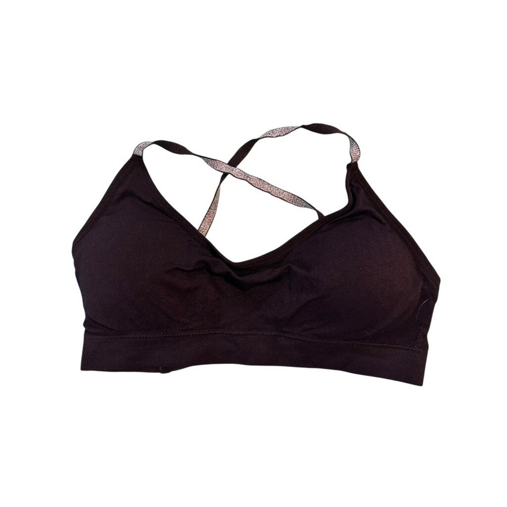 Black Seamless Criss Cross‎ Shimmer Strap Bralette Wireless Bra Large
